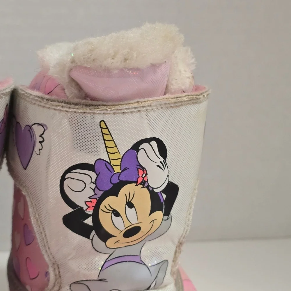 Girls Minnie Mouse Unicorn Pink Winter Snow Boots Size 10 Disney Shimmery Sequin